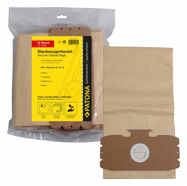 PATONA 10 sacs à poussière multicouches papier avec microfiltre pour AEG taille 12 15